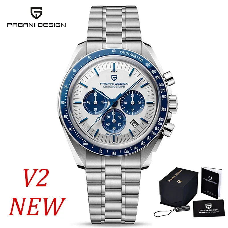 PAGANI DESIGN 2026 New Moon Men's Watches Luxury Quartz Watch For Men VK63 Chronograph AR Sapphire Mirror Ceramic Bezel Luminous