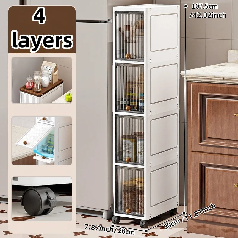 20cm-Flip lid slit storage cabinet, kitchen slit shelf, bathroom multi-layer plastic snack cabinet, narrow-edge storage cabinet