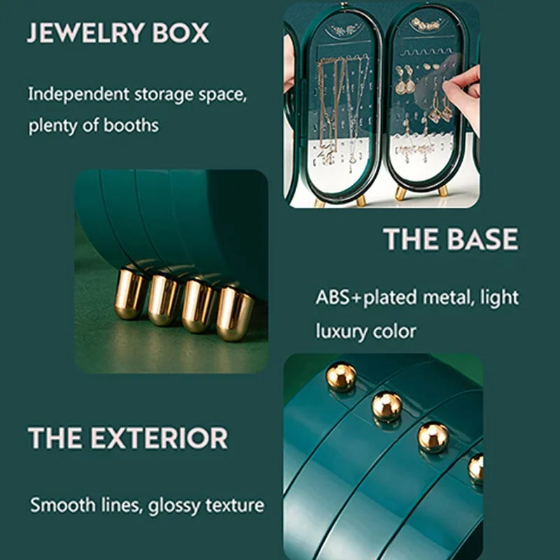 1Pcs Light Luxury Jewelry Storage Box Earring Necklace Multi-layer Dust Proof Desktop Container with Mirror Cosmetic Organizer