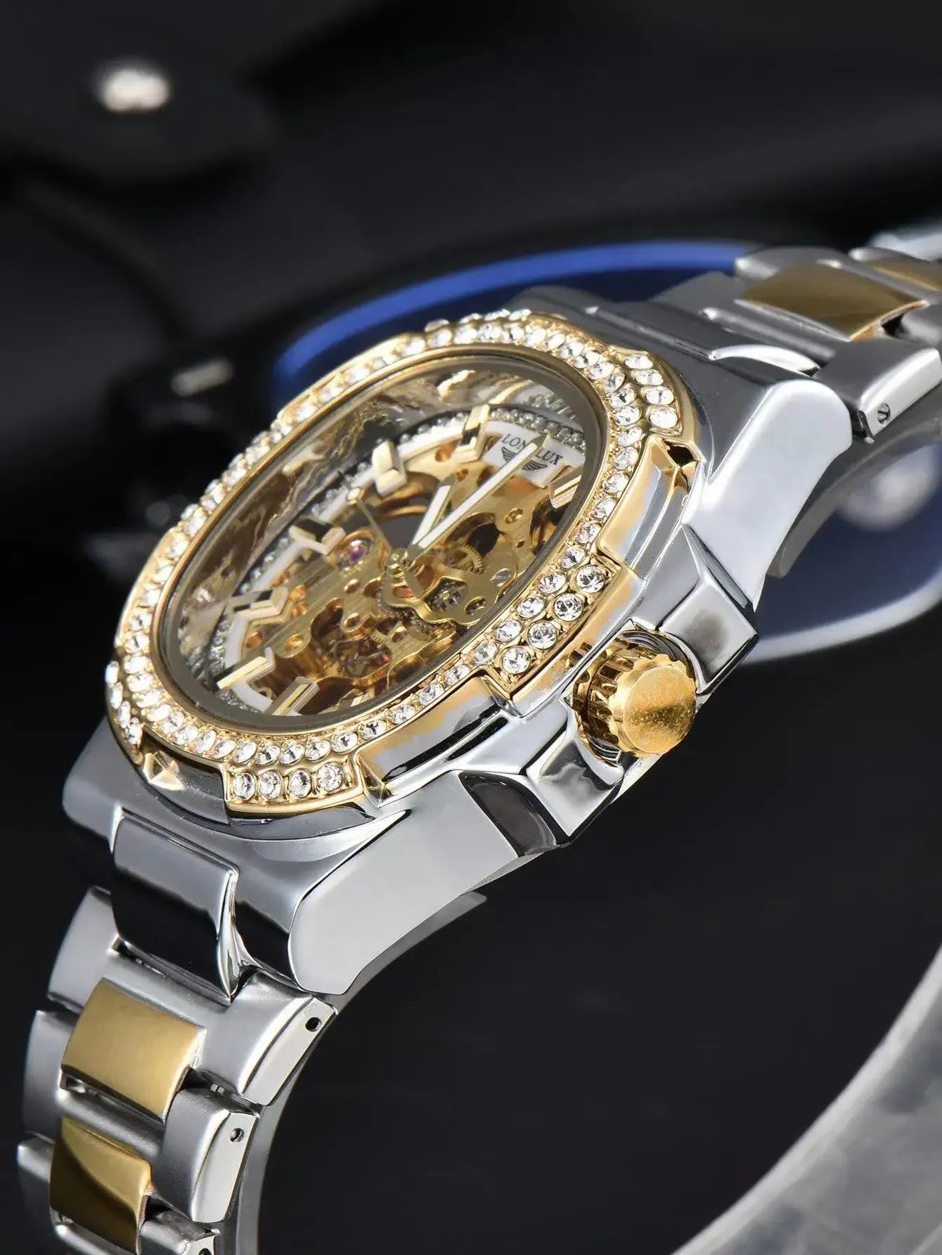 LONGLUX automatic man watch luxury stainless steel wholesale mechanical wristwatches skeleton waterproof diamond watch man watch