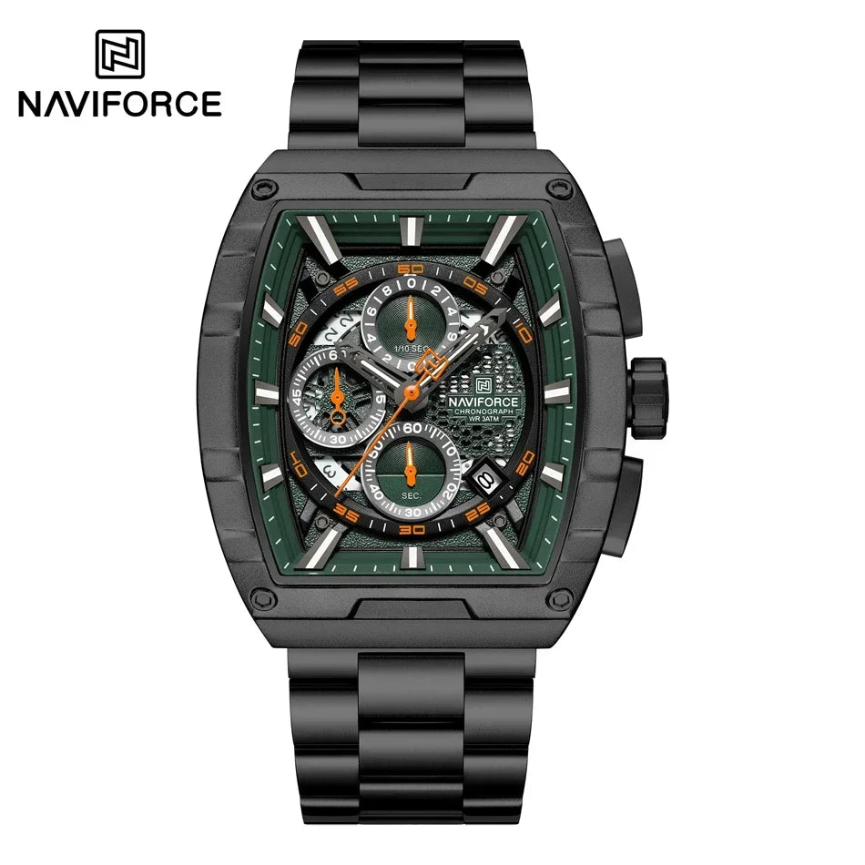 NAVIFORCE Luxury Tonneau Quartz Wristwatch Top Brand Men's Watches Waterproof Chronograph Watch for Men 2025 Auto Date Clock