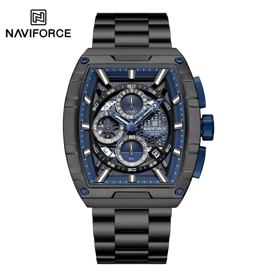 NAVIFORCE Luxury Tonneau Quartz Wristwatch Top Brand Men's Watches Waterproof Chronograph Watch for Men 2025 Auto Date Clock