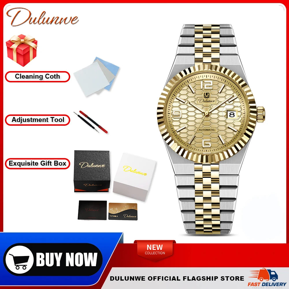 Luxury Automatic Mechanical DULUNWE Men's Watch Date Man Watch Waterproof Luminous Business Watches For Men Reloj